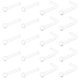 Anicina Nose Rings, 20G Clear L Bone Shaped Nose Studs & Hoops, 10pcs Flexible Plastic Bioflex Retainer, Clear Design for Work, Surgery, Unisex