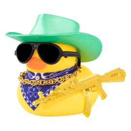 wonuu Rubber Duck Car Ornaments Duck Car Dashboard Decorations for Cute Car Accessories with Cowboy Hat Necklace and Sunglasses, Shiny Green