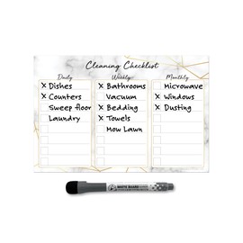 Dry Erase Cleaning Checklist Sticker Decal Planner by Glassboard Studio | Removable & Reusable | Magnetic Fine-Tip Dry Erase Marker Included (6 x 9 inches, Marble)
