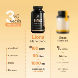 Hongo Melena León 180 Cápsulas Hasta Meses Consumo Apoyo Concentración Memoria Bienestar Cognitivo Extracto Lions Mane Blend Life