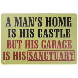 HERYNLRN Metal Tin Sign Vintage Style A Man's Home is His Castle But His Garage is His Sanctuary Metal Sign Home Bar Decor Cafe Bar Restaurant Shop 12 X 8 INCH, Picture