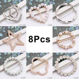 Bikasun 8 Pcs Shirt Ties Clips For Women, T Shirt Tie Or Rings Clips For The Side, Silk Scarf Ring Clip For Girls, Fashion Round Circle Daisy Star Love Buckle, Tightener For Loose Clothes