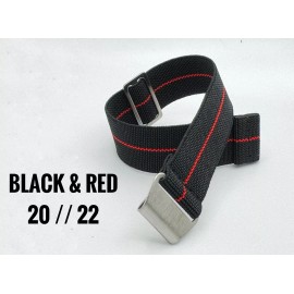 Seals Watch Company New No Pass, Parachute Elastic Watch Strap Band Belt in 22mm - Black With Red