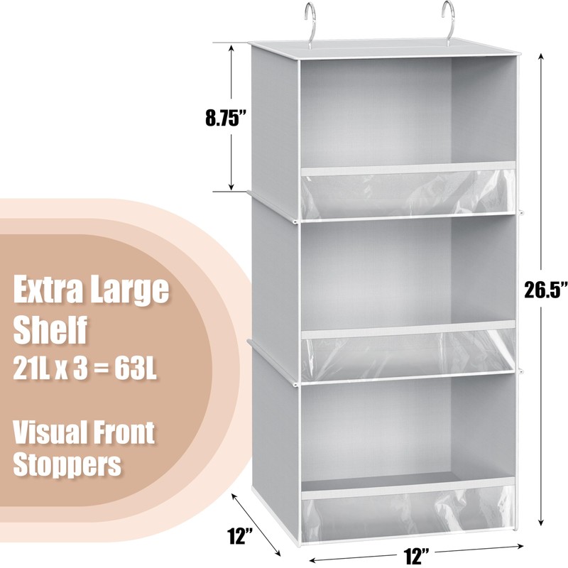 Simple Houseware 3 Shelf Hanging Closet Organizer with Front Stopper,