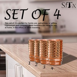 Pure Copper Hammered Tumblers Set of 4 | 350ml (11.8oz) | Handmade Ayurvedic Drinkware for Health & Wellness | Travel Copper Cups