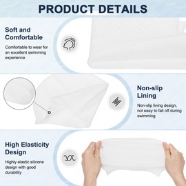 M METERXITY 2-Pack Silicone Swim Cap for Women & Men, 7.3" Opening 7.9" H Durable Swimming Hat Unisex Non-Slip Waterproof Swimming Caps for Pool Training/Triathlon [White]