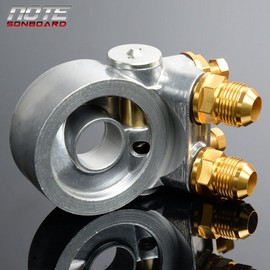 PIT66 AN10 Oil Filter Cooler Sandwich Thread Plate Adapter + 80 Deg Thermostat Gold 3/4x16UNF and M20x1.5