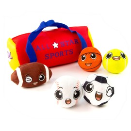 My First Sports Bag with 5 Plush Sports Balls - Rattle Ball with Sound - Sensory Toys for 1 Year Old - Toys for Toddler - Rattles Gift for 1 Year Old