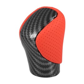 X AUTOHAUX Automatic Transmission Gear Shift Knob for Lexus ES300h 2016-2018 Carbon Fiber Cover Red Faux Leather Perforated