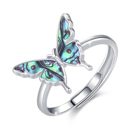 CRWENG Butterfly Ring for Women 925 Sterling Silver Butterfly with Opal/Turquoise Ring Exquisite and Cute Butterfly Jewellery for Sisters Good Friends Girlfriend (Abalone)