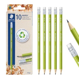 STAEDTLER WOPEX Pre-Sharpened #2 Pencils, Pack of 10 - Ergonomic Triangular Shape, Break-Resistant, Non-Slip Surface, Wood-Polymer, PVC-Free Eraser Tip