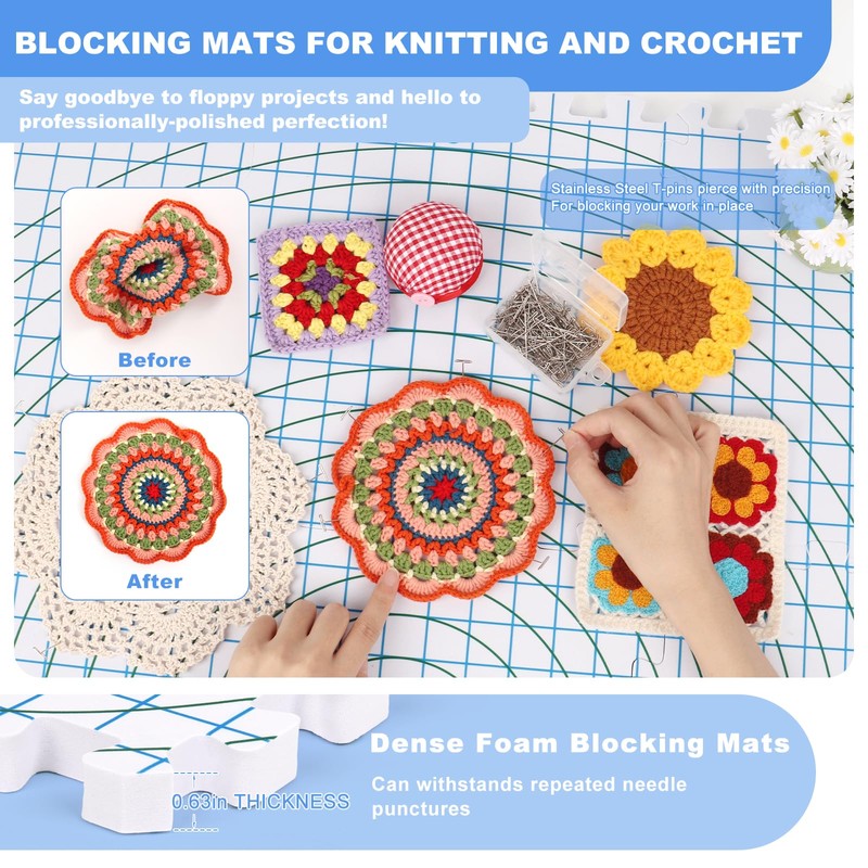 Aeelike Blocking Mats for Knitting and Crochet, 9 Pack Thick