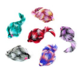 CHIWAVA 6PCS 3.1" Long Haired Furry Mice with Rattle Gradient Color Small Cat Toy Mouse Kitten Interactive Toy