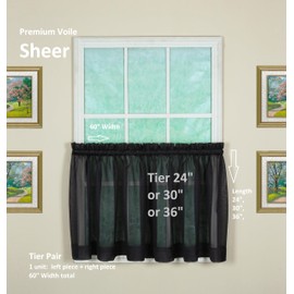 Today's Curtain Emelia Original Voile Tier Pair, 30", Black, 60" W x 30" L