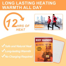 Hot Body Warmers Disposable Adhesive, Large Body Warmers for Cold Weather, Heat Patches, Sticky Heating Packs, Up to 12 Hours of Heat, Air Activated Warmers for Skiing, Hiking, Camping, 40Packs