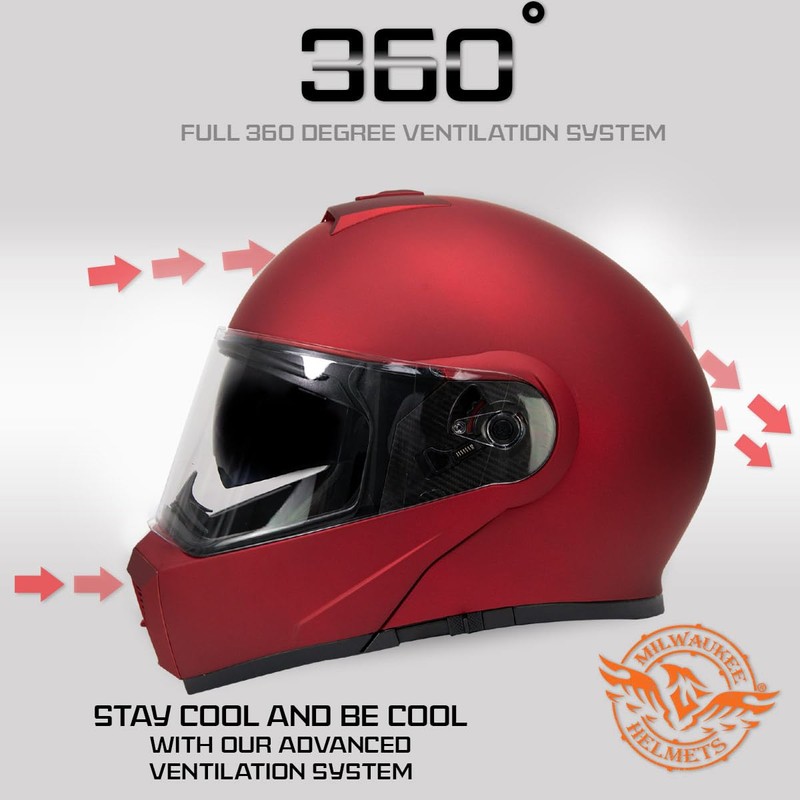Milwaukee Helmets MPH9827DOT Cypher Flat Red Advanced Motorcycle Modular Helmet