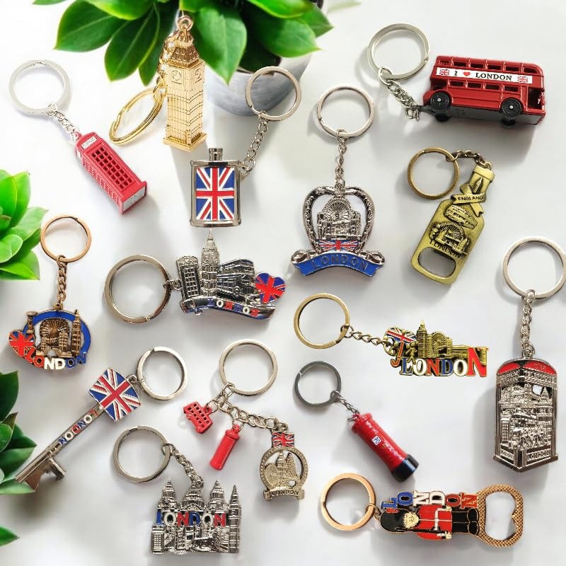ShreeFit keychain London Souvenir 12Pcs Key Rings Metal British Miniature
