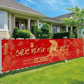 IRCOR Tet Decorations 2026 Banner with 12 Red Envelopes Vietnamese New Year Banner for Outside Vietnamese Lunar New Year Decorations