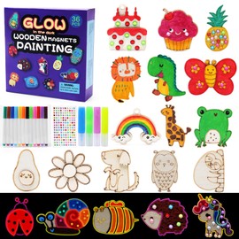 LEADSTAR 36 Wooden Magnet Creativity Arts & Crafts Painting Kits for Kids, Art and Craft Kits, Kids DIY Painting Gifts for Girls Boys, Birthday Gifts for Age 5 6 7 8 9 10 11 12 Year Old Girls Boys