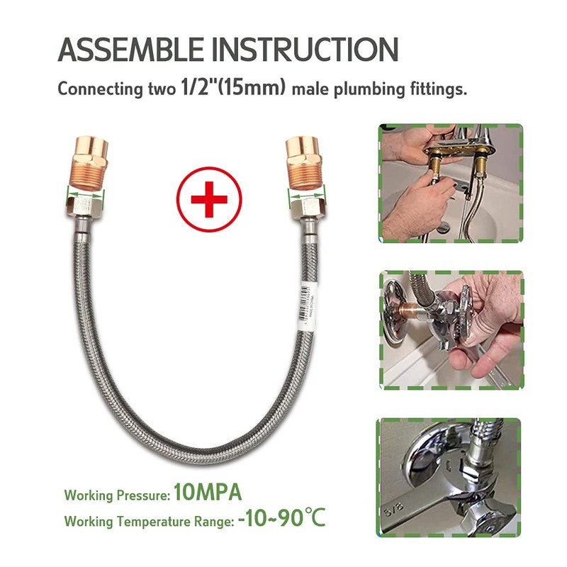 Masterwarehouse DN8 Flexible Braided Tap Hose 225mm Length, Both 1/2"