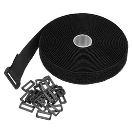 PATIKIL Hook and Loop Straps 1in x 16Ft with 25pcs Plastic Buckle, Fastening Cinch Straps Reusable Nylon Securing Cord Ties for Storage Organization, Black