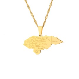 LUTAKU Honduras Map and City Necklace for Women Men, Honduras Necklace Pendant Charm Chain, Stainless Steel Map Jewelry Accessories (gold)