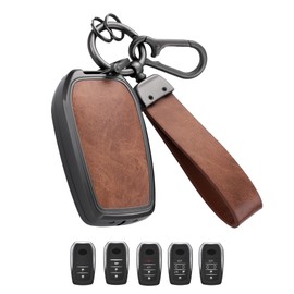 Qunzes Key Fob Cover with Heavy-duty Keychain for Toyota Camry Sienna Venza Hilux Fortuner Highlander Corolla Prius (Brown)