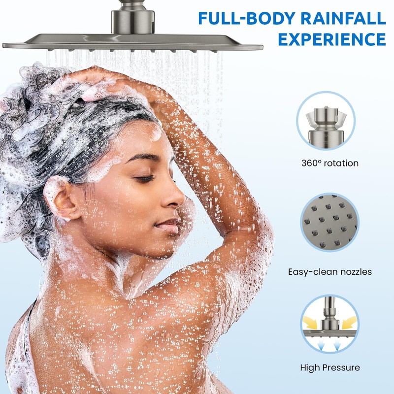 Ryamen 8" Dual Shower Head Combo, High Pressure Rainfall Shower