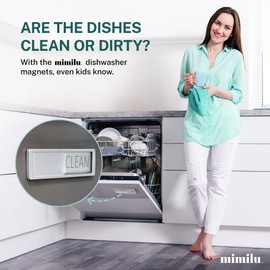 MIMILU Dishwasher Magnet Clean Dirty Sign by Stackd - Easy to Read & Slide Non-Scratching Strong Magnet Indicator w. Optional Adhesive Stickers. Simple Yet Stylish, Large Slim Letters (Silver Black)