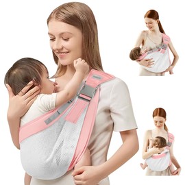 Baby Sling Carrier Newborn to Toddler,Updated Adjustable One Shoulder Labor-Saving Baby Holder Carrier,Tollder Sling Carrying 7-45 lbs（Summer-Pink5）