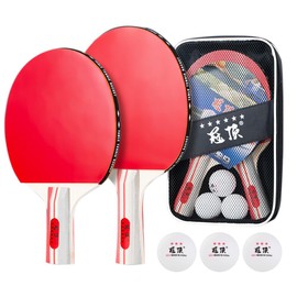 Training PingPong Paddle Set of 2, Table Tennis Bat Racket Set with 2 Bats and 3 Balls Easy to Play with Great Response and Spin