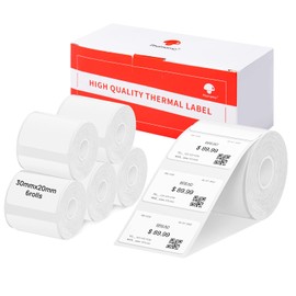 6 Rolls Phomemo M120/M110 Labels, 1.18 x 0.78 Inches (30 x 20 mm) Thermal Label Paper for Phomemo M120/M110/M200/M220 Label Printer, White Thermal Label Paper for Barcode, Address, Price