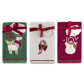 Classic Turkish Towels Christmas Set - 6 Pieces Cute Embroidered Christmas Fingertip Towels, Fancy Holiday Finger Hand Towels, Seasonal Turkish Combed Cotton Kitchen Towels | Llama Christmas Set
