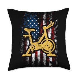 Spin Class Gang Merch Spinning Class Indoor Cycling American Flag Stationary Bike Throw Pillow, 18x18, Multicolor