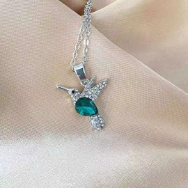 Fashion Jewelry GREEN CRYSTAL HUMMINGBIRD BIRD Pendant 925 Sterling Silver 22" Necklace women