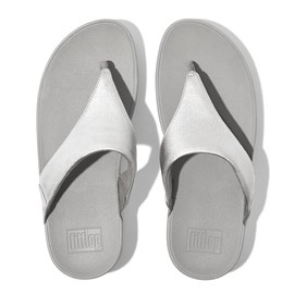 FitFlop Women's Lulu Leather Toe-Post Flip-Flop, Silver, 5