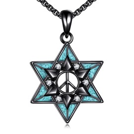 ONEFINITY Star Of David Necklace 925 Sterling Silver Peace Sign Pendant Necklace Jewish Star Jewelry Gifts For Men Women