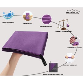 Style Slice Microfibre Towel Quick dry Lightweight Absorbent Travel Towel Sports Beach Gym Swimming Camping Hiking Drying Pets Small Medium Large X-Large XXL 200 by 100cm (Purple SMALL 60cm x 30cm)