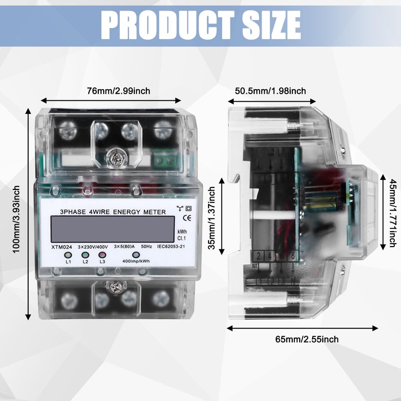 Electricity Meter, DIN Rail, Three-Phase Meter, Calibrated Electricity Meter with