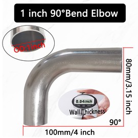 YONYONICE 2pcs 1 inch 90 Degree SUS304 Stainless Steel Mandrel Bend Exhaust Elbow,4"&3.15" Leg, Universal Intercooler/Intake Pipe for Automotive DIY,Silver polish，Exhaust System 1" Piping