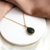 Gempires Green Jade Pear Shaped Teardrop Crystal Necklace, Bezel Pendant