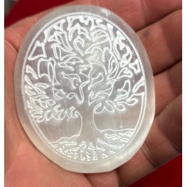 selenite palm stone With Tree Of Life