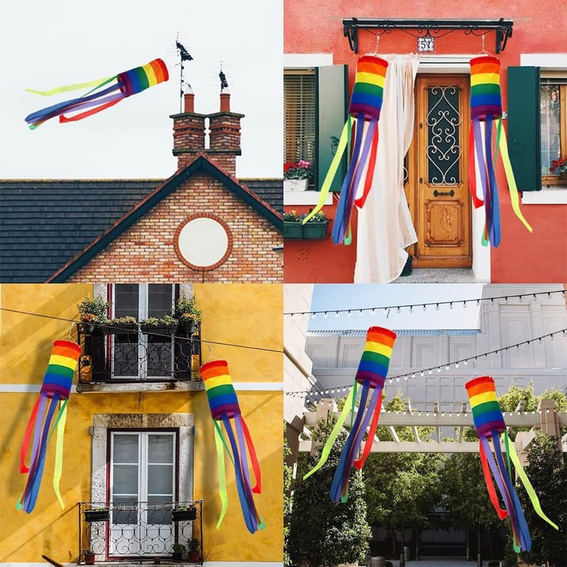 TUKNN Rainbow Windsock, Outdoor Windsock, Rainbow Windsocks, Colourful Hanging Decorations,