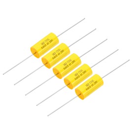 PATIKIL 0.68uF 250 V Frequency Divider Capacitor, 5 Pcs Axial Audio Speaker Crossover Step-less Film Capacitor MKP Capacitor for Audio Equipment Appliances, Yellow
