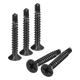 sourcing map #6 x 1" Sheet Metal Screws, 120pcs 410 Stainless Steel Fast Self Tapping Screws, Flat Head Phillips Drive Self Drilling Screws, Black Oxide