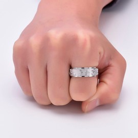 nylry Fidget Rings Ankh Ring Stainless Steel Eye of Horus Rings Anubis Black/Silver/Gold Spinner Anxiety Ring Ancient Egyptian Symbol Protection Band Jewelry Gifts for Women Men Silver7