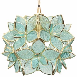 Bieye L10961 Petals Tiffany Style Stained Glass Ceiling Pendant Light with 8-inch Wide Lampshade (Textured Light Blue, 8" Rose Lily)