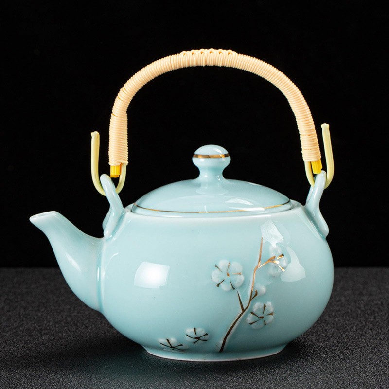 KEYDUACU Japanese Tea Set, Celadon Ceramic Tea Set, Plum Blossom