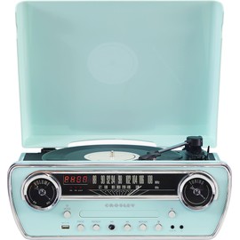 Crosley CR6047A-AB Powel 7-in-1 Bluetooth in/Out Vinyl Record Player with AM/FM Radio, CD Player, and Aux-in, Aqua Blue