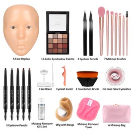 Glinexa5D Silicone Makeup Practice Face – Reusable Mannequin Head with Full Kit, Wigs & False Lashes for Daughters, Beginners, Kids & Beauty Students, Realistic Professional Skin Texture